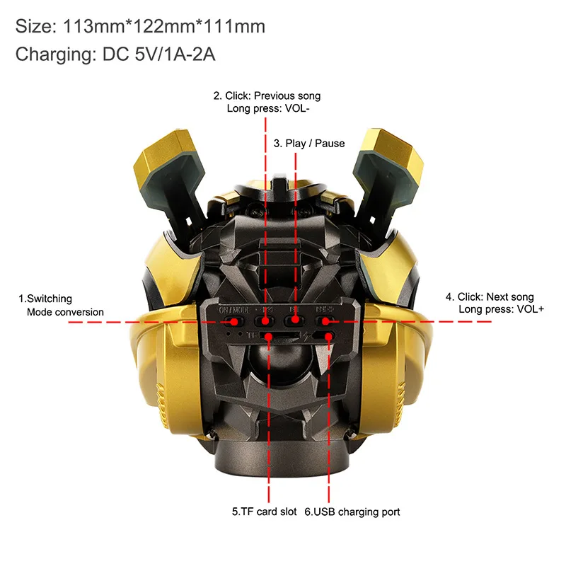  Портативный стерео динамик Bumblebee для FM вещания USB Mp3 TF smart