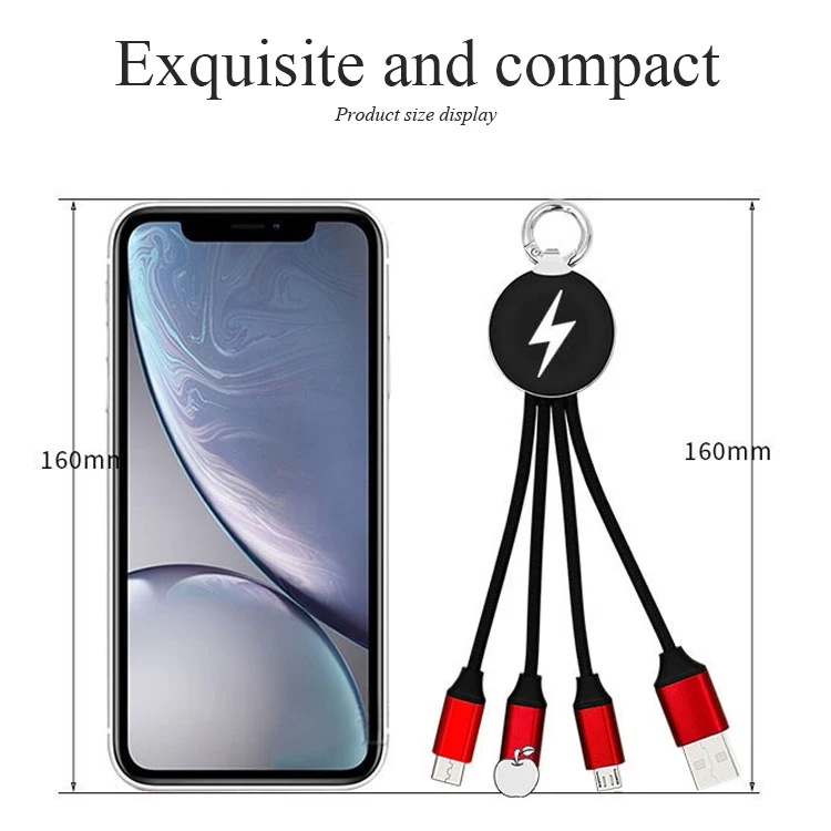 3 в 1 недорогой высокоскоростной Usb-кабель для зарядки нейлоновая оплетка светящийся светодиодный зарядный кабель брелок передачи данных с логотипом