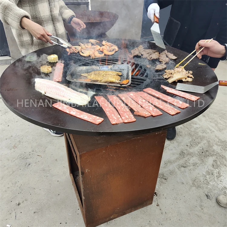 Corten Steel outdoor wood charcoal bbq table korean bbq grill restaurant kitchen fire pit garden grills