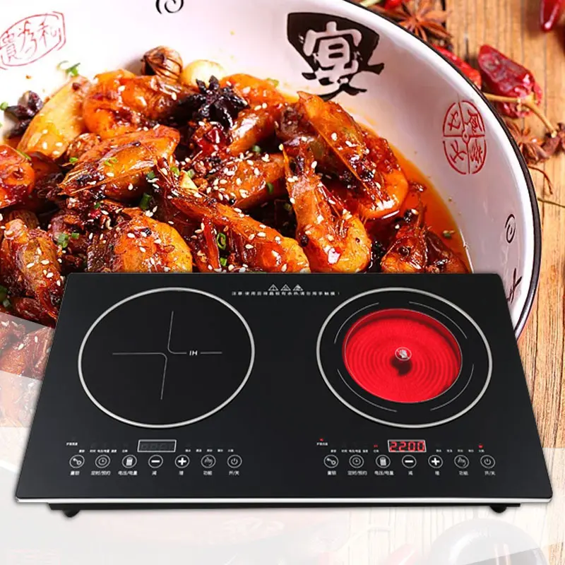 Table or Built-in type double burner electric induction and infrared cooker
