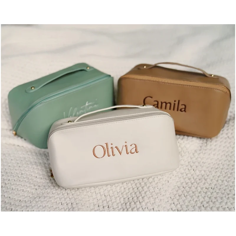 Luxury storage bag simple pu leather portable makeup bag Waterproof Cosmetic Bag White Makeup