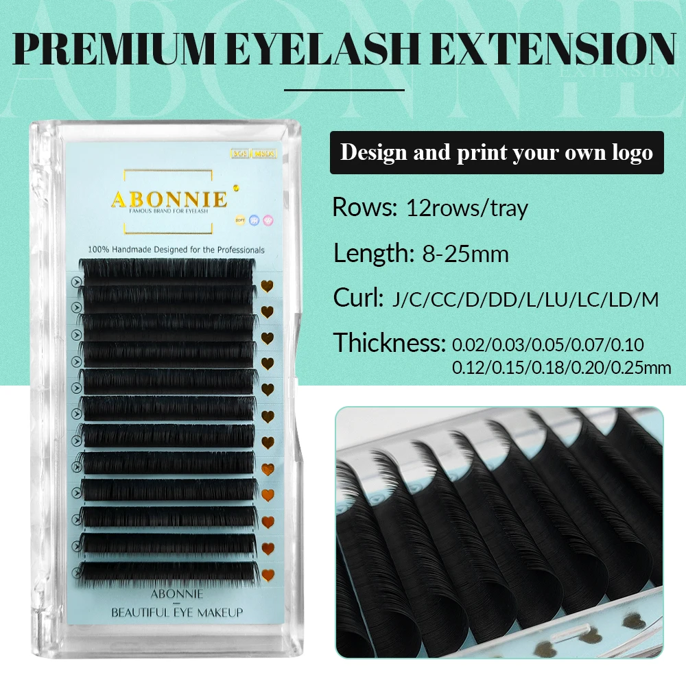 Abonnie Wholesale 0.03 0.05 0.07 Las Extension cc dd Individual Lash Trays 20 25mm Cashmere Eyelash Extension Lash Trays