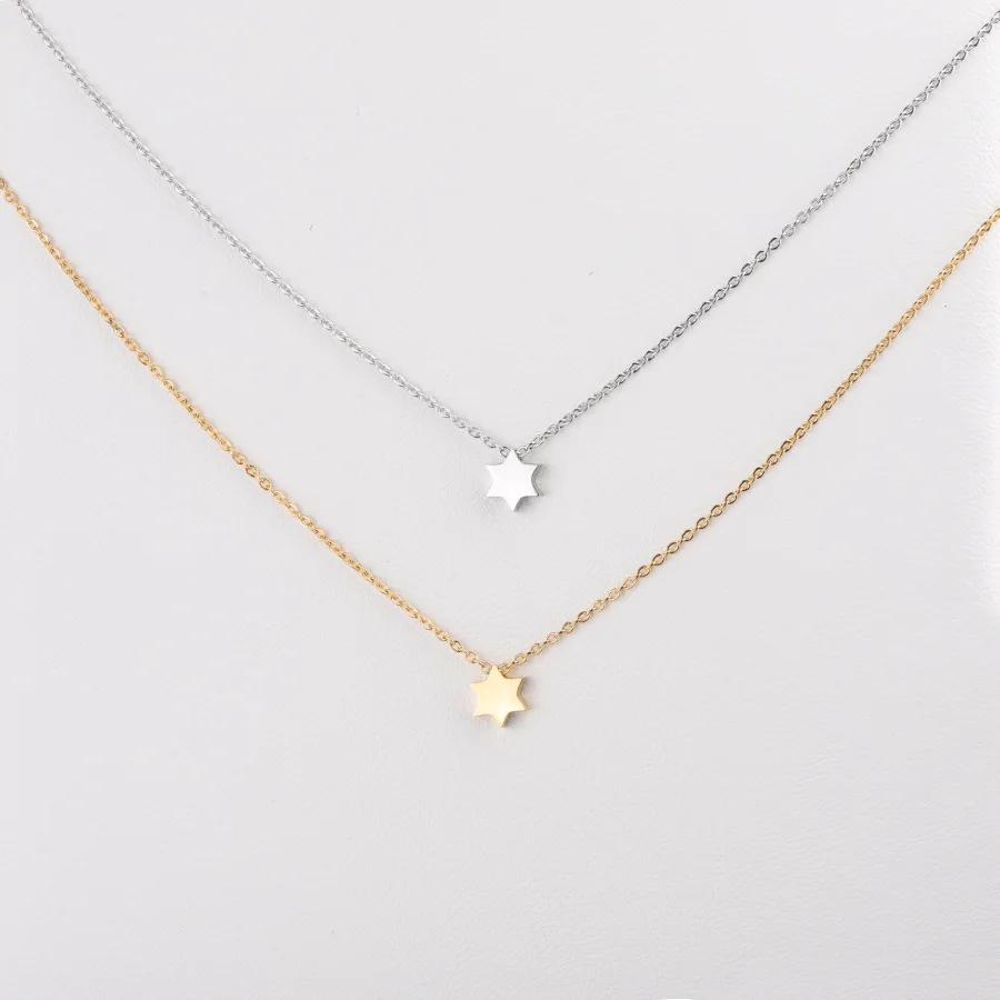 18K Gold Plated Jewelry Logo Engravable Stainless Steel Small David Hexagram Star Charm Pendant Necklace For Womens