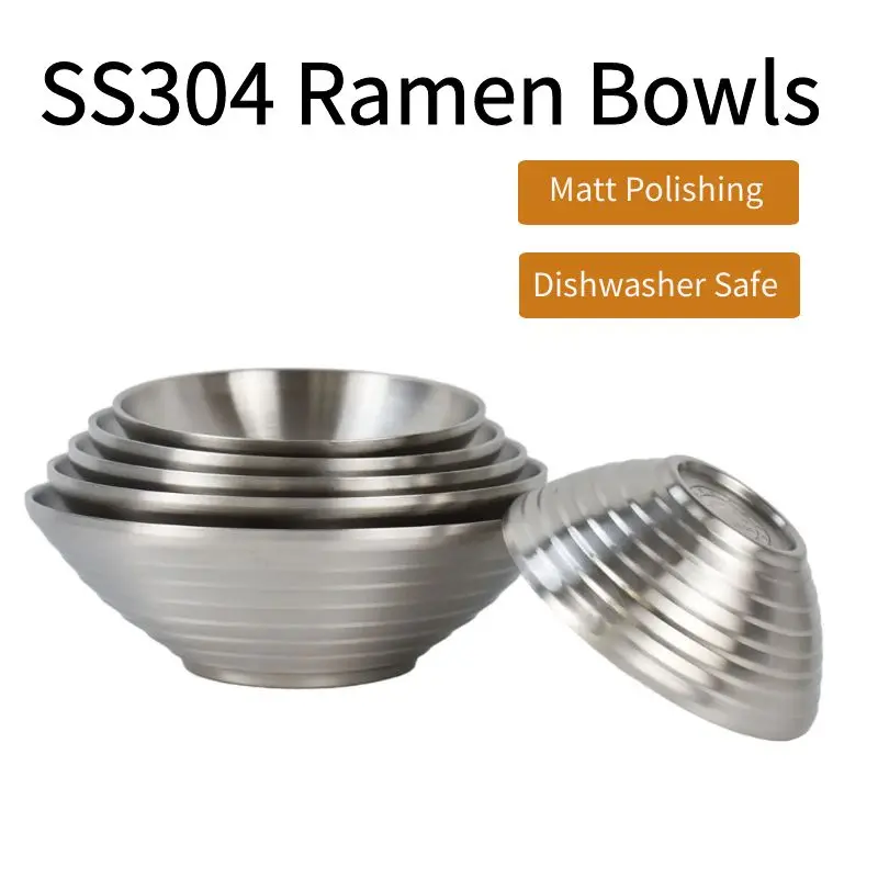 Customized logo Restaurant Hotel Serving Noodle Soup Bowls Double wall stainless steel japanese ramen bowl