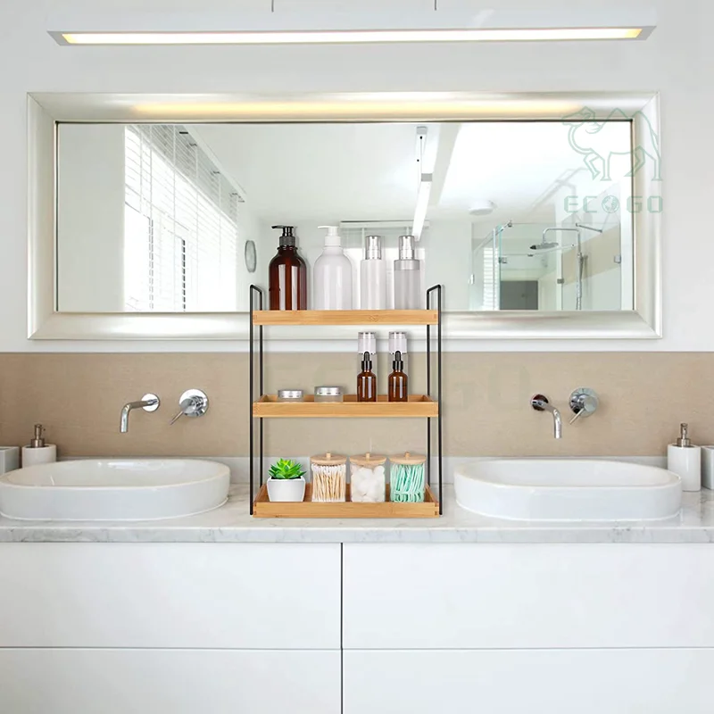 Bamboo 3 Tier Bathroom Organizer Countertop And Bathroom Counter Shelf For Bathroom Counter Storage