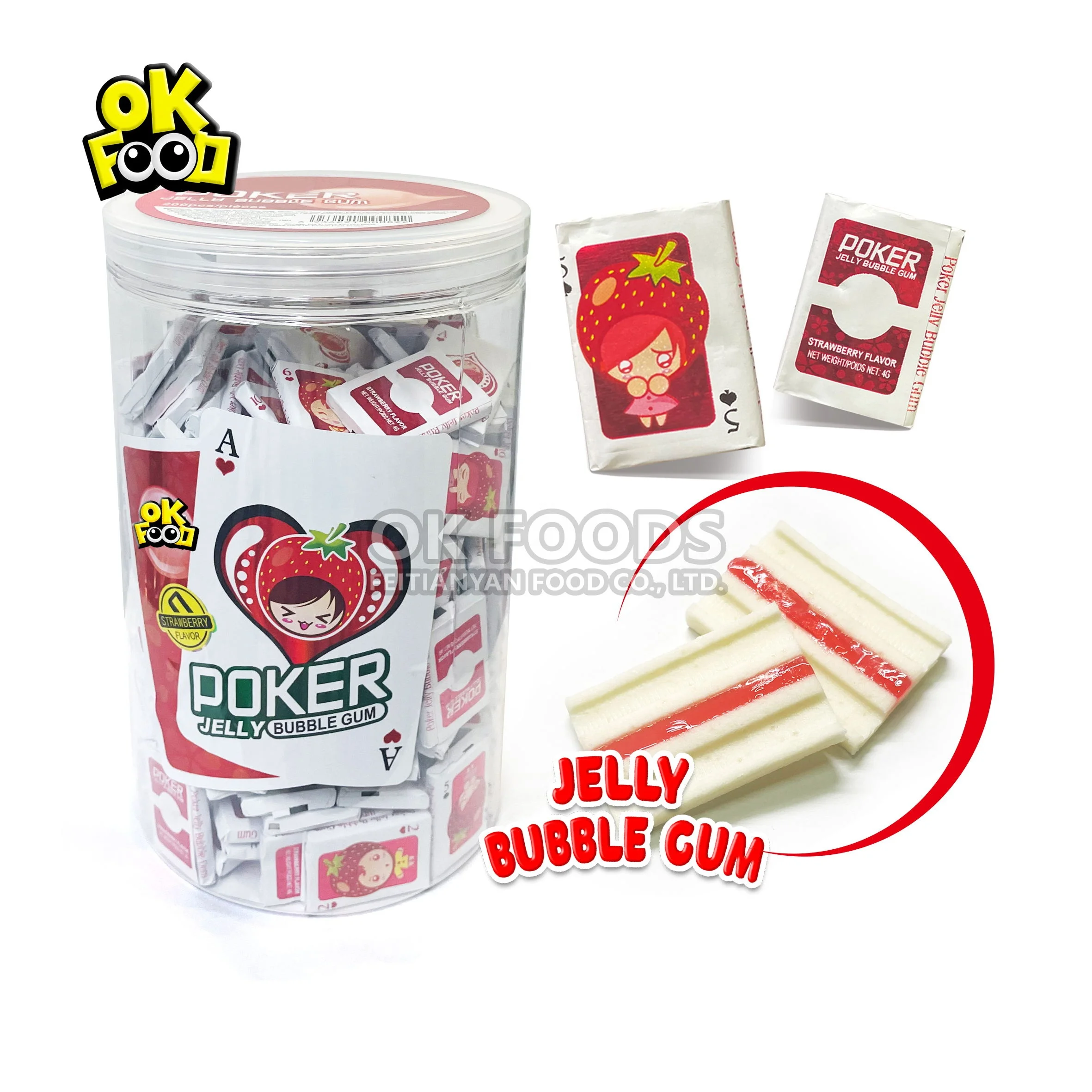 Best selling strawberry-flavored playing card jelly-filled chewing gum No.915