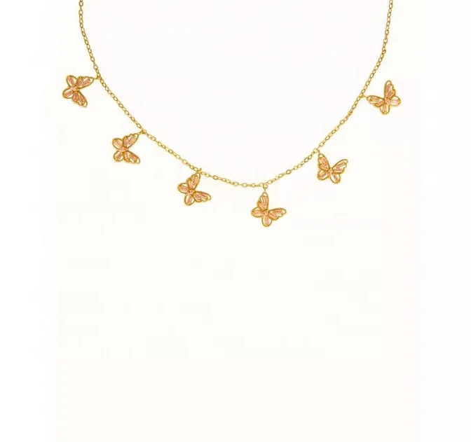 Dainty Luxury Jewelry Women Multi Butterfly Charms 18 K Gold Stainless Steel Custom Color CZ Zircon Crystal Butterfly Necklace