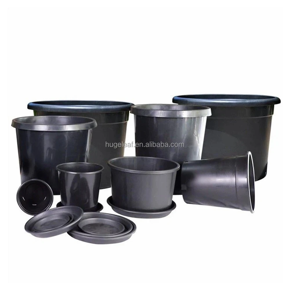 Durable Round Gallon Nursery Pot Gardening Black Plastic Flower Pot with Drainage Holes and Tray