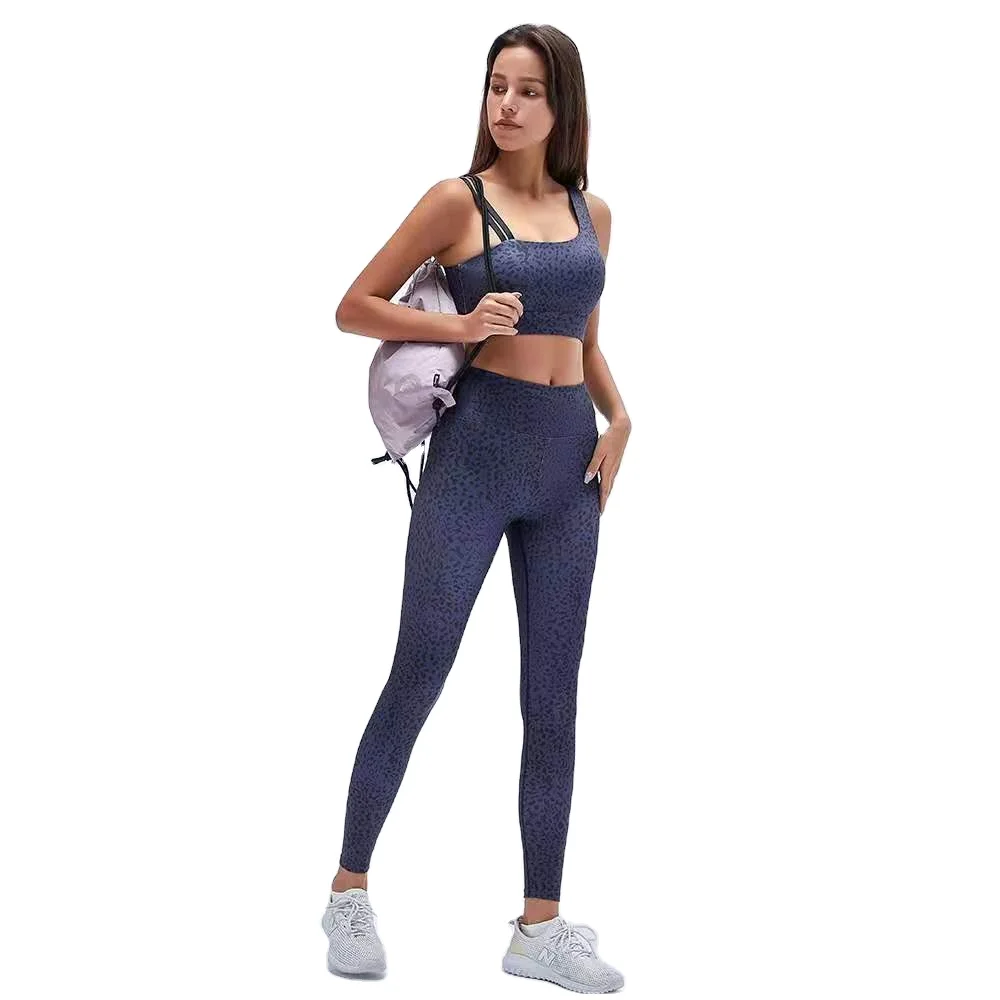 
Cotton moisture wicking slim sloping shoulder bra trousers sports fitness yoga suit shockproof running suit women 
