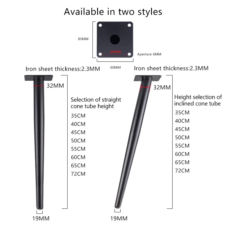 Factory price cheap Black gold Stainless Steel Table Foot tapered sofa metal furniture leg