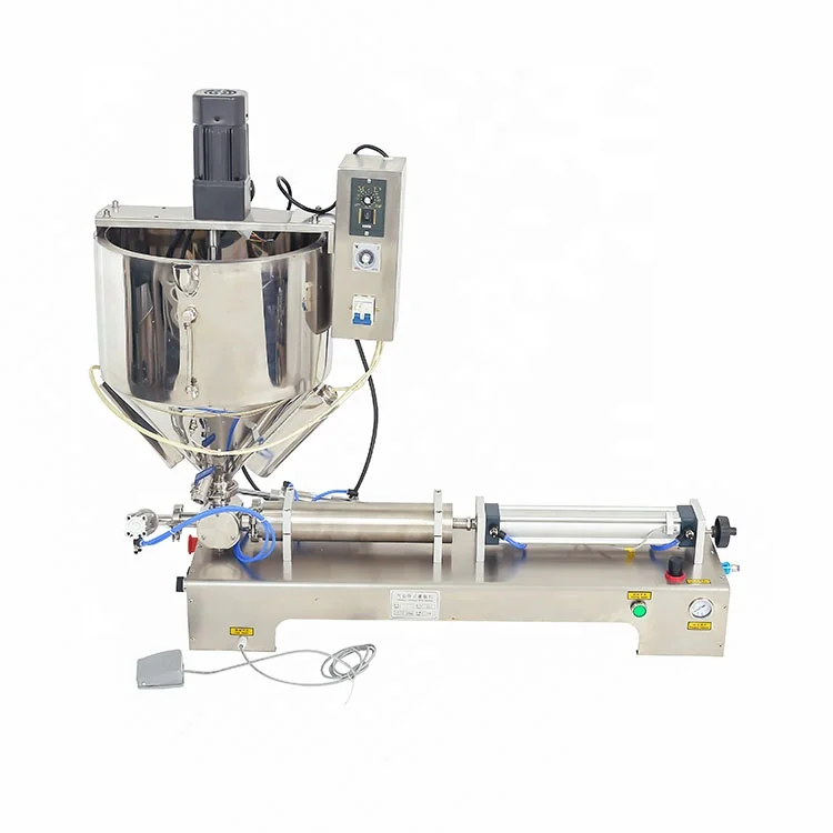 Pneumatic lotion shampoo gel filling body cream sauce jam filler cosmetic honey paste filling machine with heating mixer