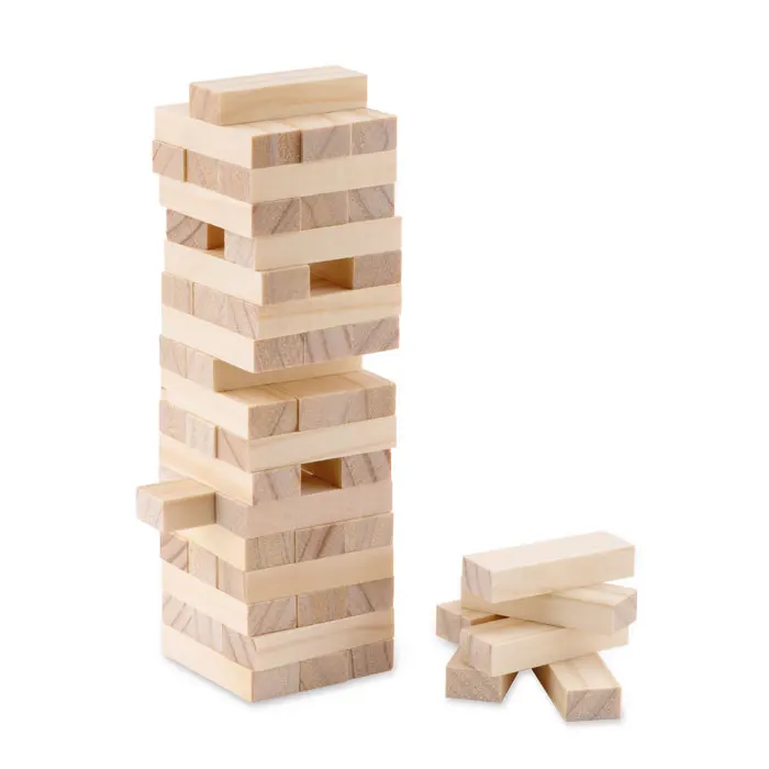 WHOLESALE PROMOTIONAL CUSTOMIZED LOGO 54PCS PORTABLE WOODEN STACKING BLOCKS TOWER GAME IN COTTON POUCH KIDS ADULTS GIFT SET