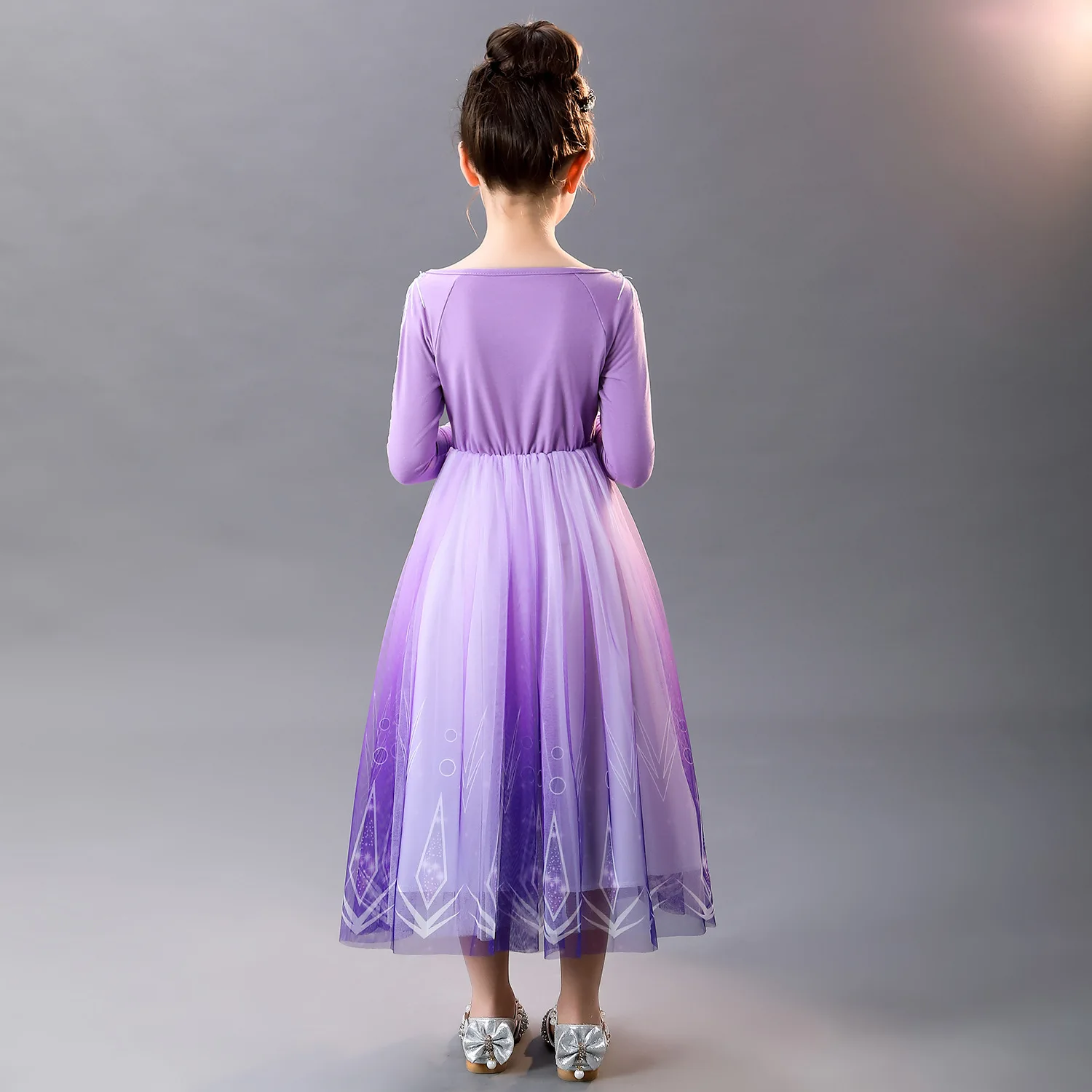 Children Fancy Girls Party Princess Dress UP Kids Christmas Cosplay Carnival Purple Elsa Halloween Costumes with Clock