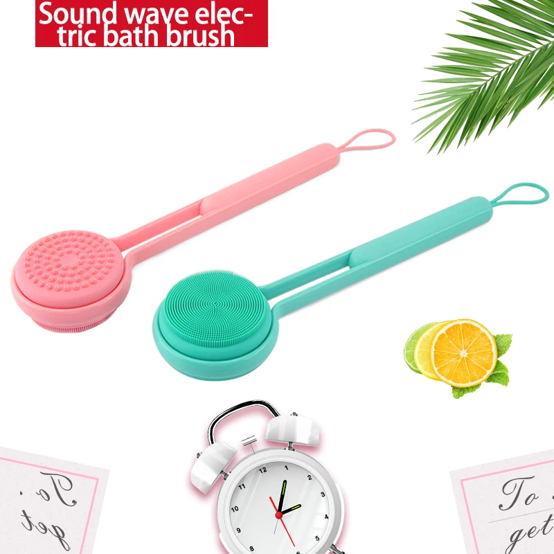 2019 Silicone Bath Brush Long Handle Rotating Shower Massage Brush Electric Silicone Shower Scrubber Back Cleaning