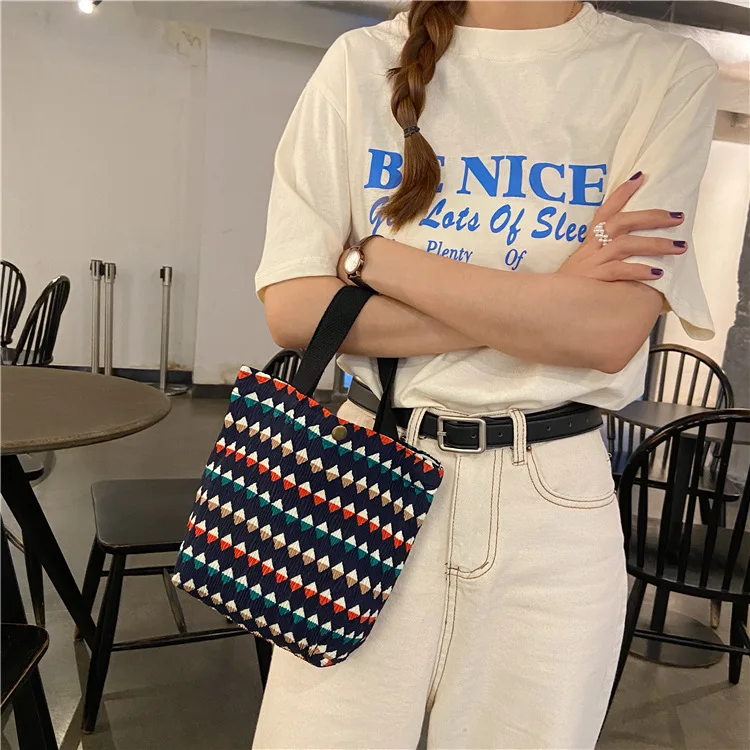 South Korea Ins Small Fresh Cute Small Cloth Bag Female Wrinkled Cloth Printed Handbag Bento Bag Wholesale