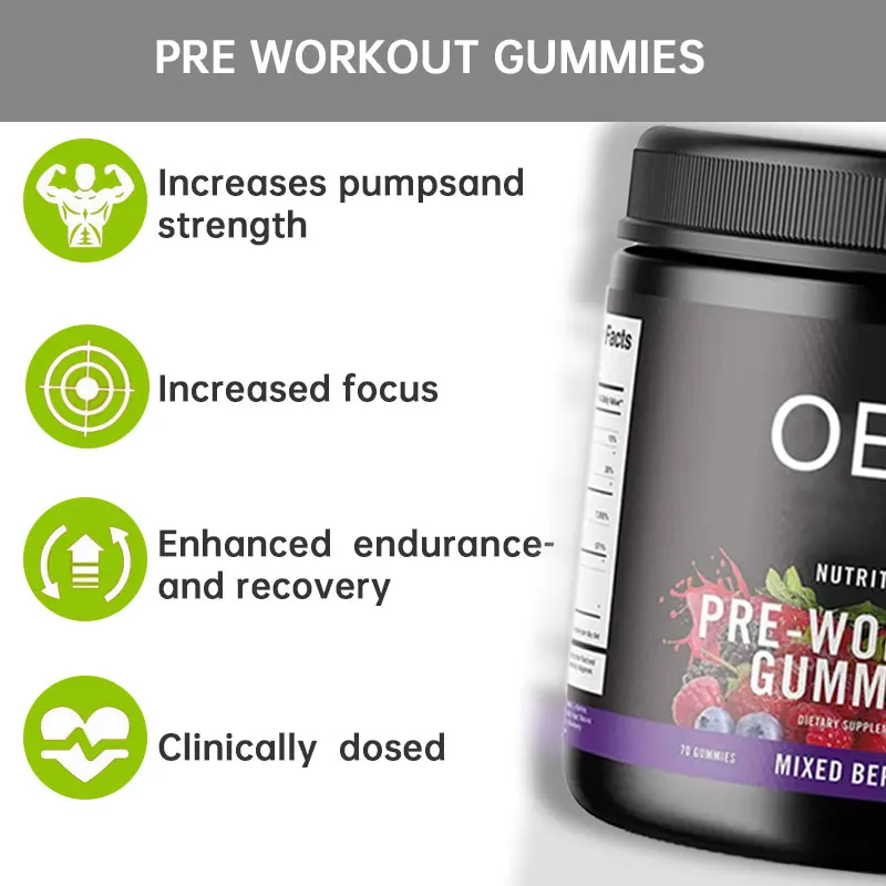 Pre Workout Supplement Creatine Monohydrate Energy Gummy Sport Pre Workout Gummies for Build Muscle and Strength