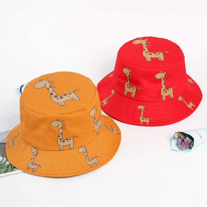 Wholesale spring summer women men new children cartoon fisherman pot hat printing giraffe deer casual bucket hat