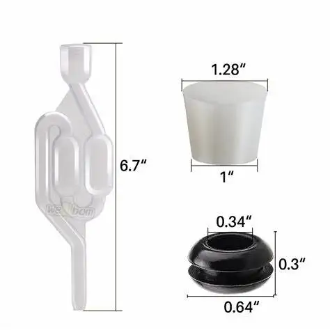 Пластиковый воздушный шлюз 3 шт. не содержит BPA для ферментации черная силиконовая крышка ферментера 3/8 с резиновой пробкой #6