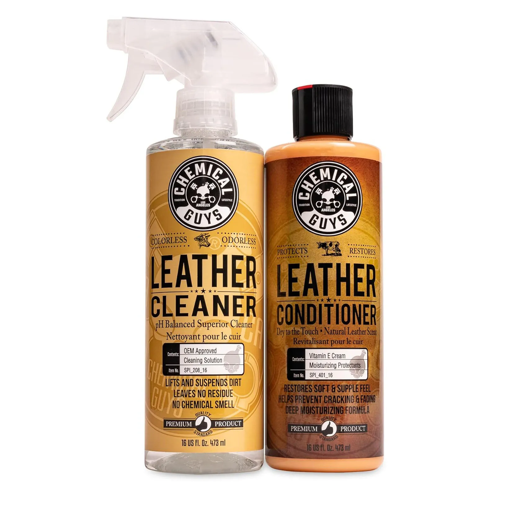 Chemical Guys leather Cleaner Complete Leather Care Kit (16 Ounce) (2 Items) Long Bristle Horse Hair Leather