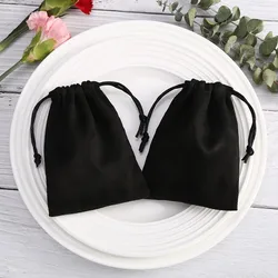 9*7cm Green Velvet Fabric Jewelry Pouches Small Drawstring Storage Packing Bag with Custom Logo Printed