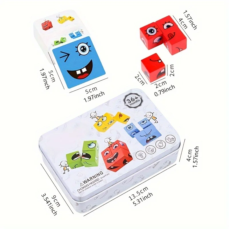 Early Education Wooden Puzzle Board Game Changing Face Building Blocks for Children Parent-Child Interactive Educational Toy