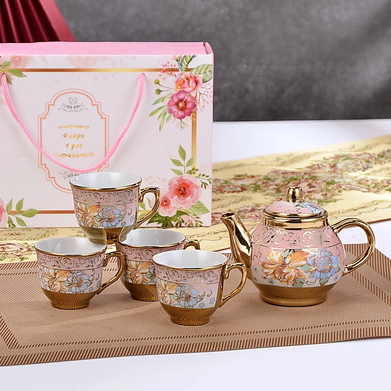 Delicate Bone china Coffee Cup Set European Vintage Tea Cup Tea Kettle Saucer SetGift box Ceramic tea set