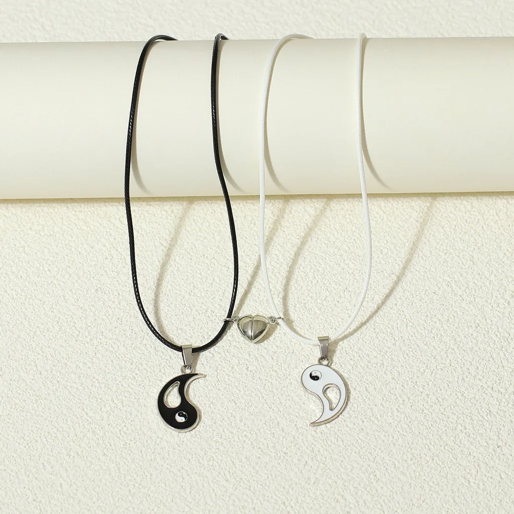 Ethnic Style Hollowed Eight Trigrams Pendant Magnetic Love Heart Necklaces Men Women Couple Necklace Jewelry