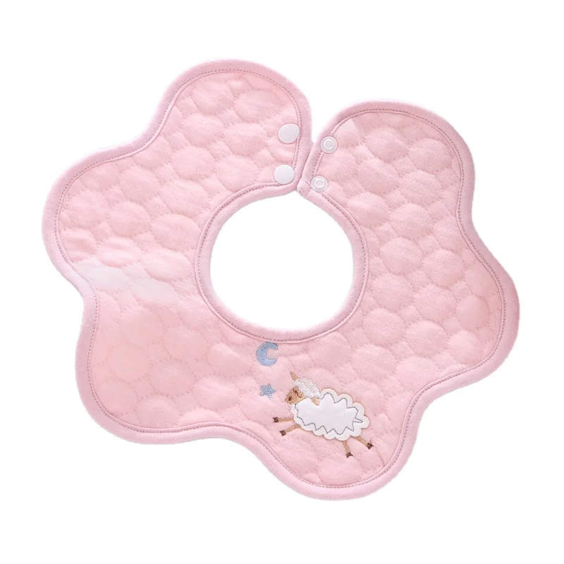 KYO Muslin Bamboo Organic Cotton Baby Bib Set and Baby Burp Cloth Bib Embroidered Waterproof Flower Bib