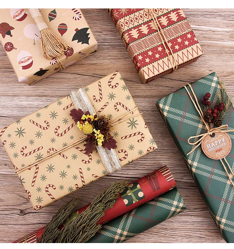 Retro kraft paper snowflake wrapping paper for Christmas gift box