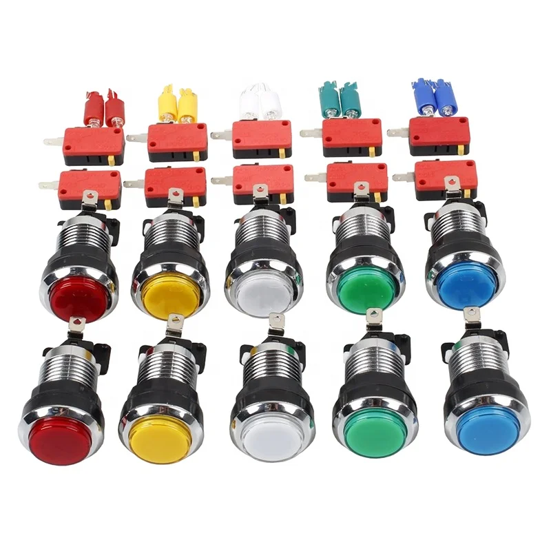 Momentary silver chrome LED push button switch for arcade games car race game Mame Jamma