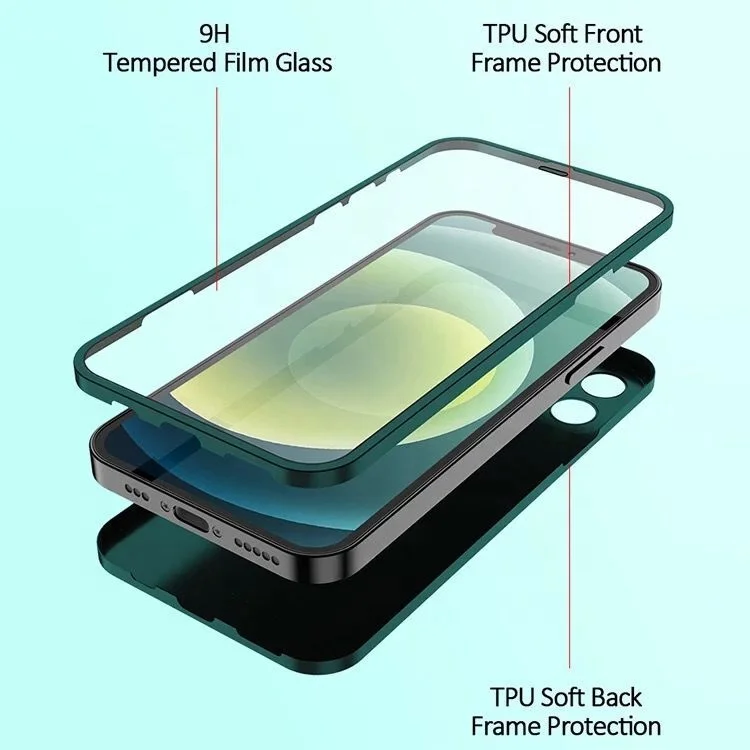For iphone liquid silicone for iphone 360 full cover case with tempered glass