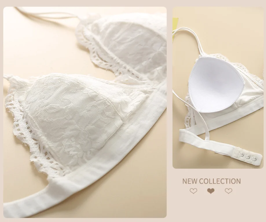 Girls Wireless Soft French Style Lace Padded Bra Women Seamless Thin Bralette Deep V Bra Underwear