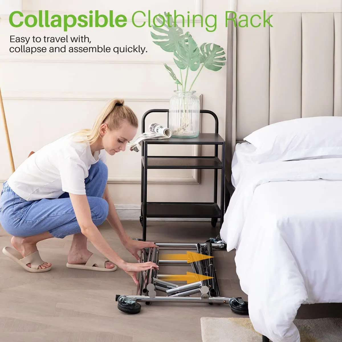 Clothing Garment Racks Heavy Duty Double Rails Adjustable Collapsible Rolling Clothes Rack on Wheels adjustable clothes rack