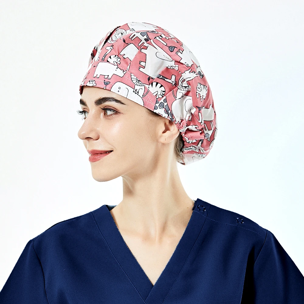 100% Cotton Unisex Absorb Sweat Caps Hospital Uniform Printed Scrub Nurse Hat Pet Nursing Scrubs Bonnets Surgical Cap