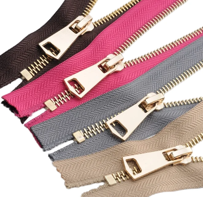 Reversible 3# 4# 5# 8# silver zinc Zipper for Pants Bags Clothes 30~70 cm Closed-End Custom Logo Brass golden metal zipper