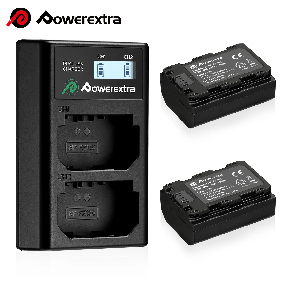 Powerextra 2 пакеты 2500 мАч Замена Np-Fz100 цифровой батарея с зарядным устройством и зарядным устройством