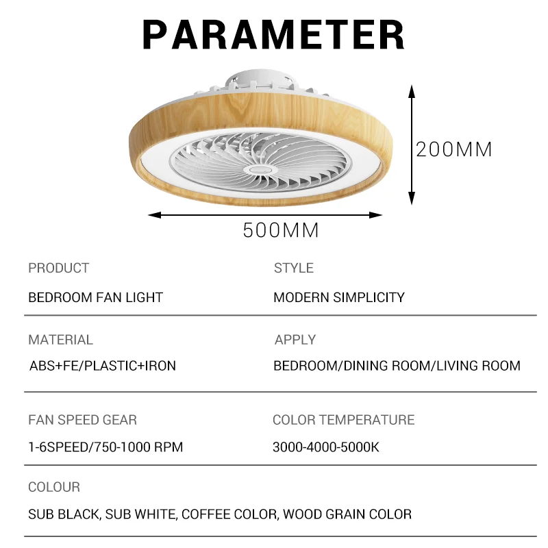 Wholesale 20-Inch Modern LED Ceiling Fan with Plastic Body Indoor Home Decorative Fixture Remote Control for Bedroom for Hotels