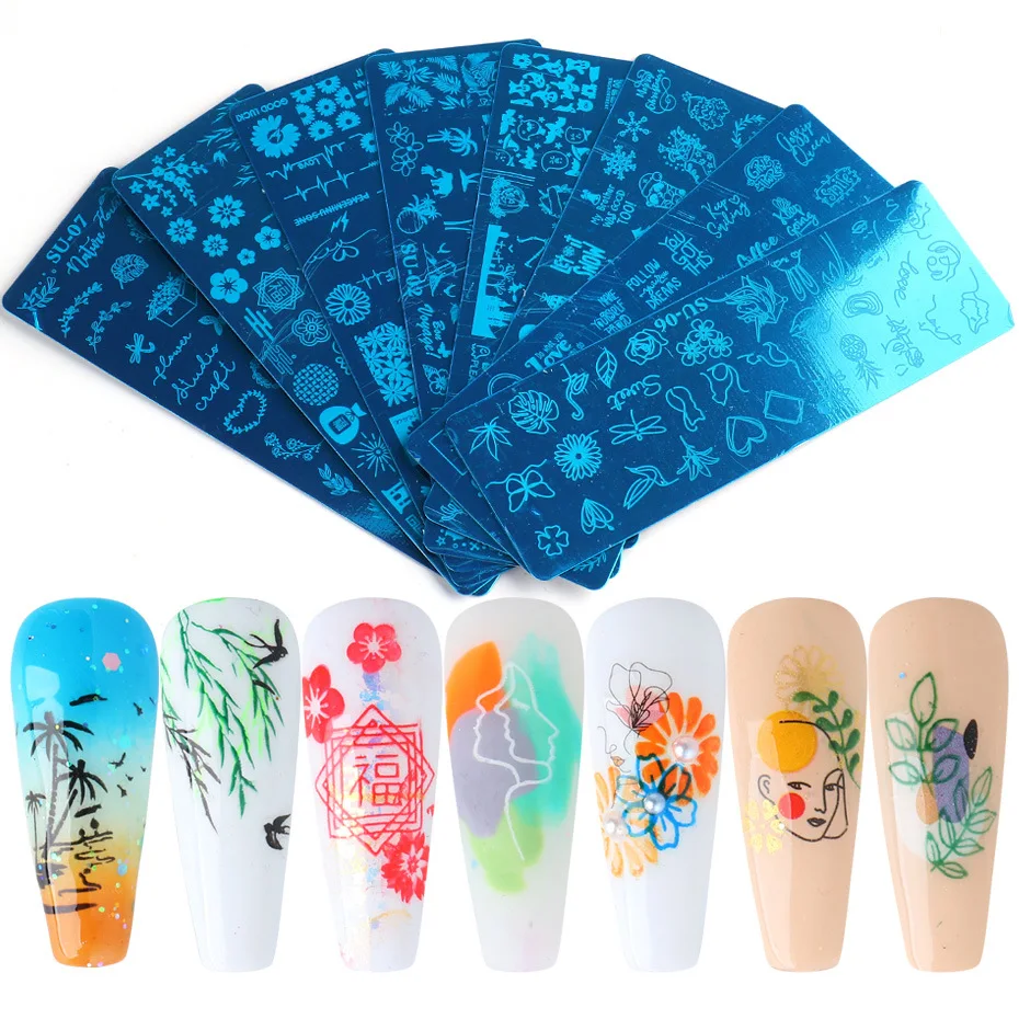 Halloween flower Nail Stamping Plates Stencil Stainless Steel Halloween Printing Nail Art Image Plate with stamper brush