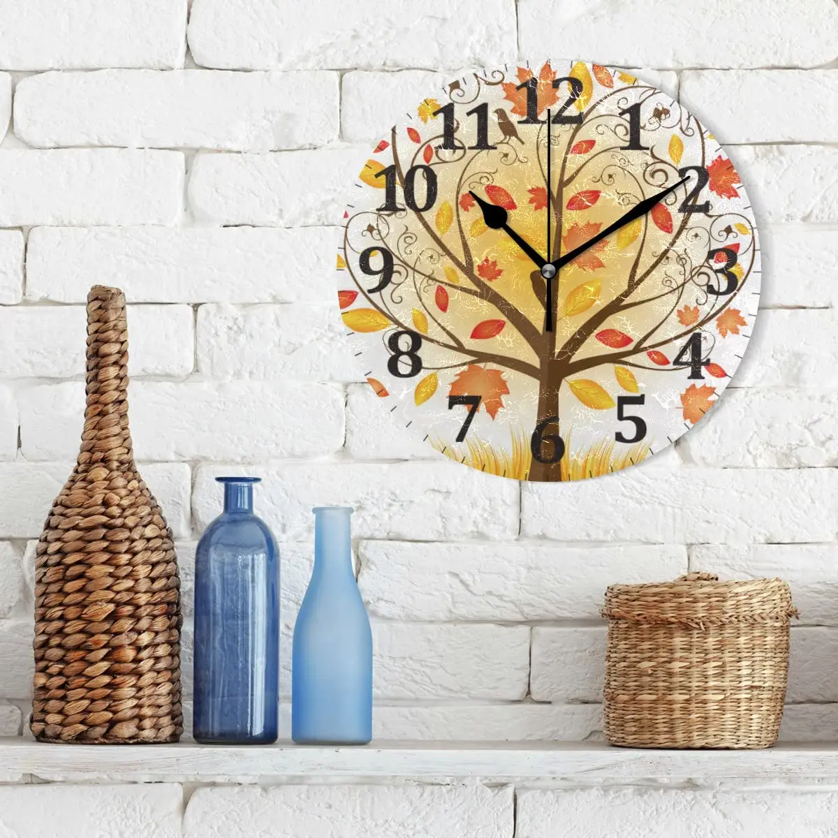 Wood Clock 12 inch Sunflower Pattern Large Farmyard Wood Wall Clock Decorative Battery Operation Does Not Tick Round