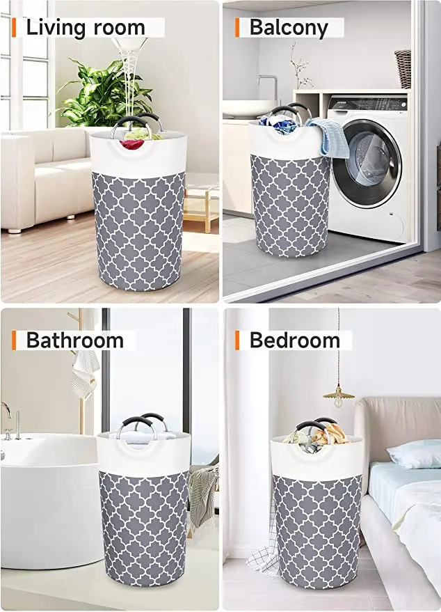 Custom Pattern Large Washing Basket with Extended Handle Waterproof Laundry Hamper Collapsible Laundry Basket