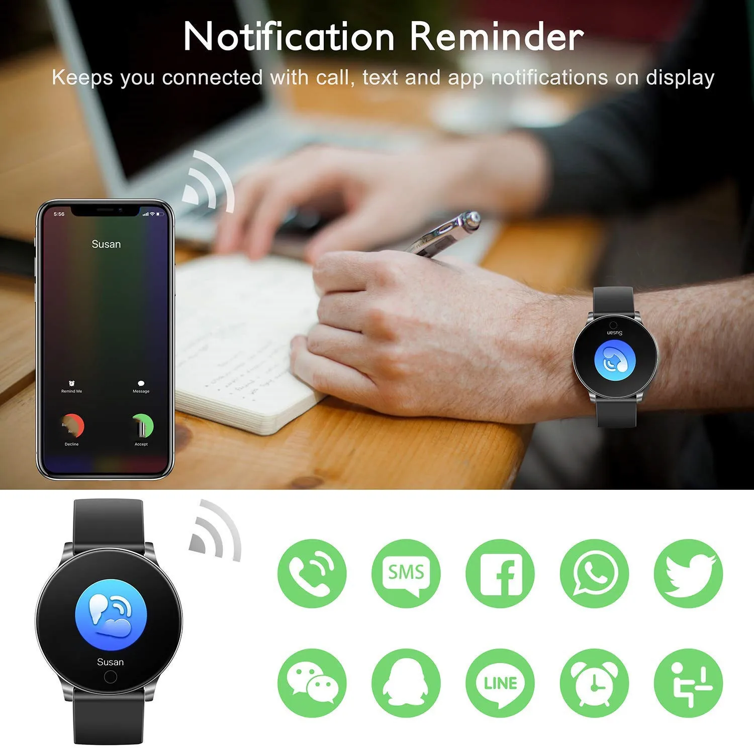 w8 women men smart watch with metal  straps band bracelet ladies Weather Forecast Fitness sports tracker heart rate