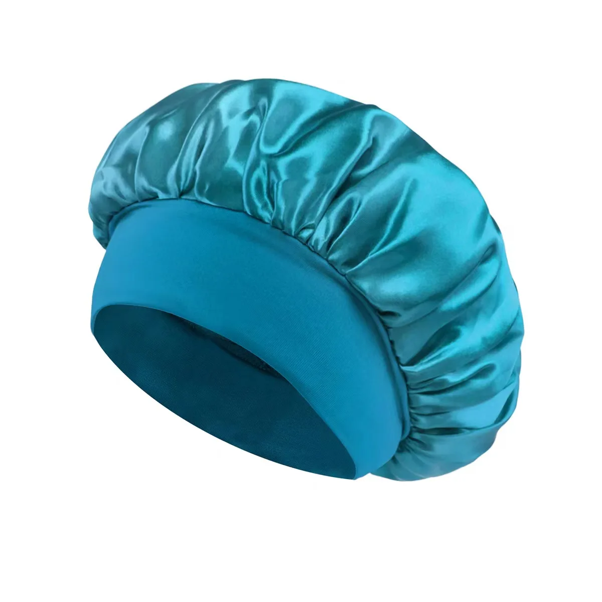 FS295 Solid color wide-brimmed elastic adult nightcap fashion hair care and shower cap satin chemotherapy cap for men and women
