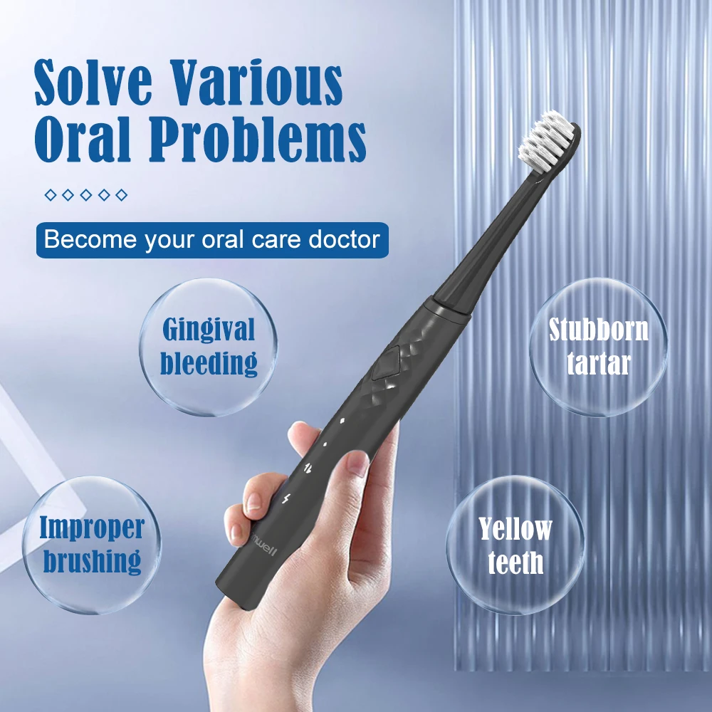 IPX7 Waterproof USB Charging 8 Replaceable Brush Heads T27 Mornwell Sonic Power Toothbrush Mini Whitening electric Toothbrushes