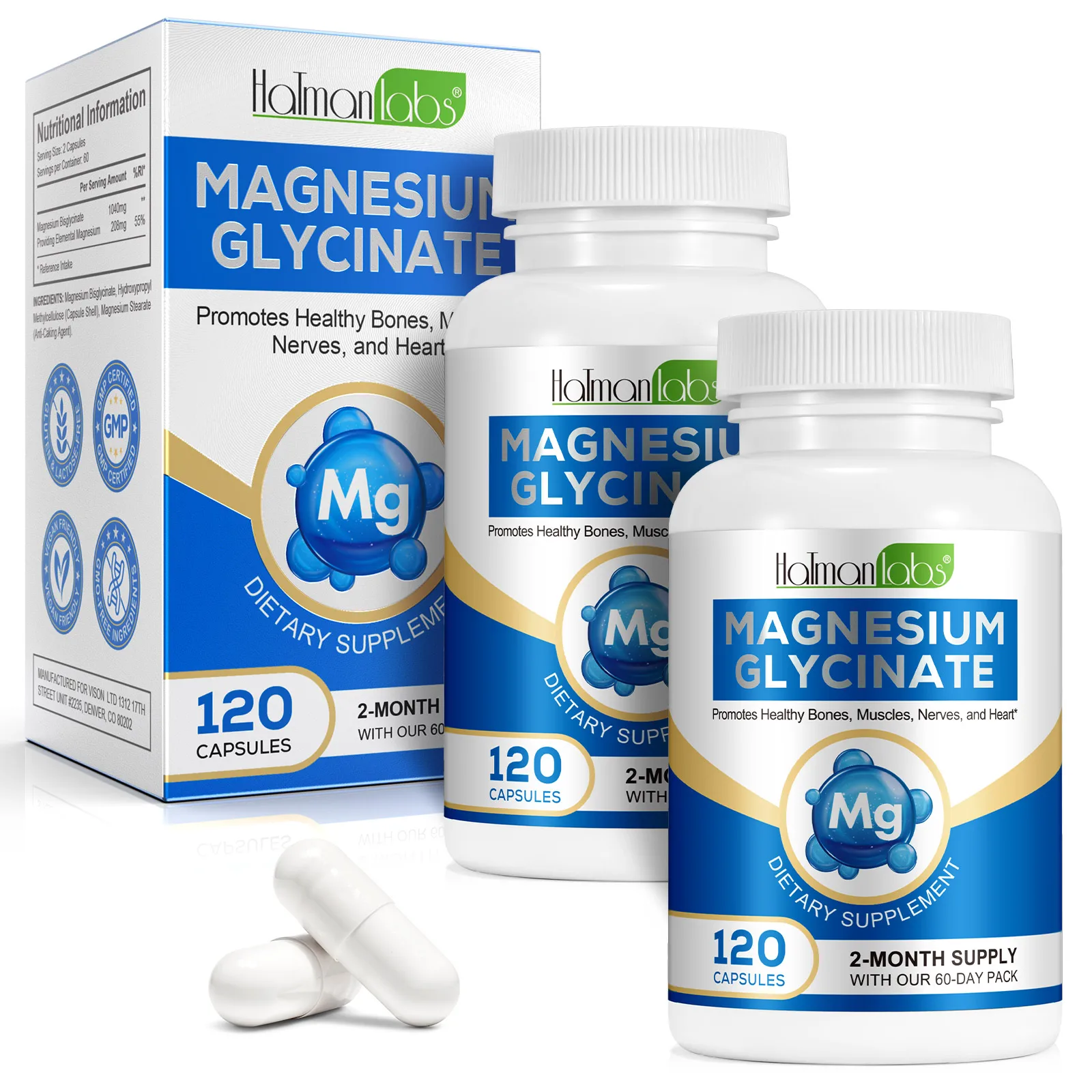 Hatmanlabs supports bone muscle nerve heart health magnesium glycinate supplement magnesium bisglycinate capsules