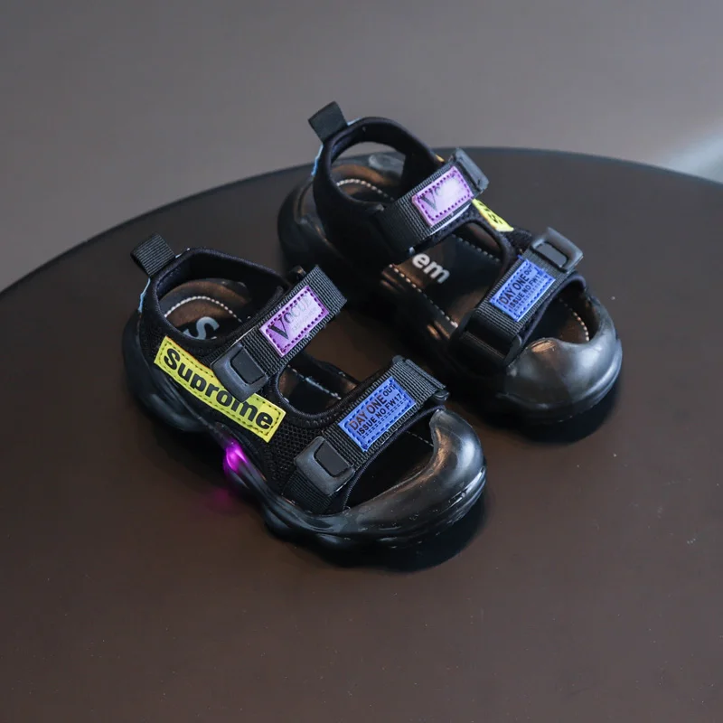 Hot selling 3 colors LED kids children sandals summer toddler shoes