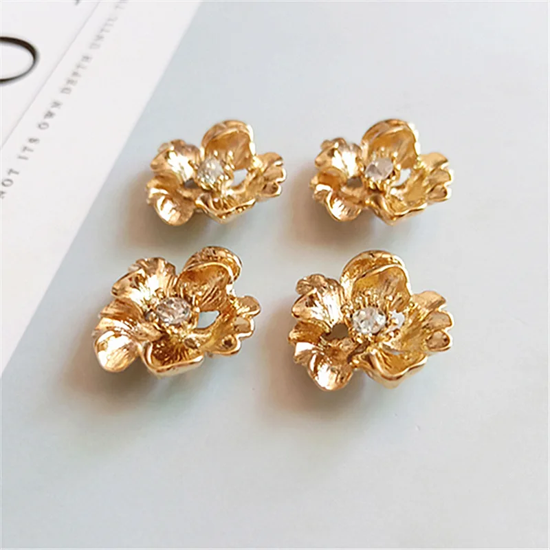 Fashion K Gold Flower Rhinestone-embedded Drill Buckle Alloy Accessories Diy Handmade Hair Accessories Jewelry Parts