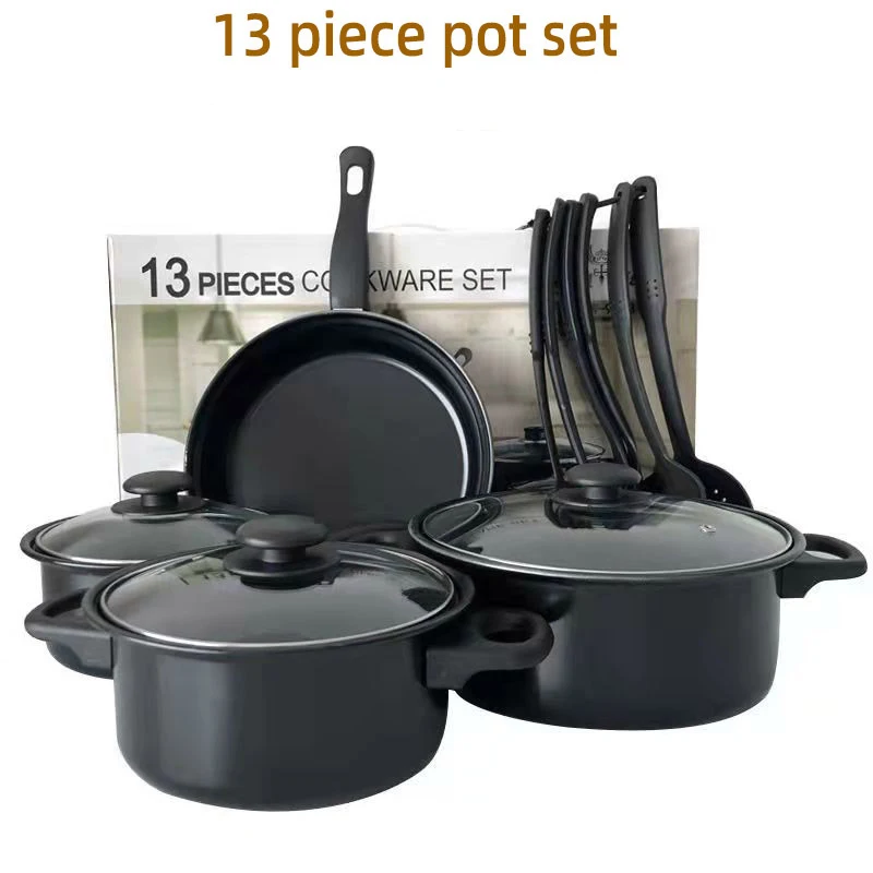 High Quality 13-Piece Cast Iron Cookware Set for Camping Nonstick Kitchen Utensils with Coating Metal Cookware Pan