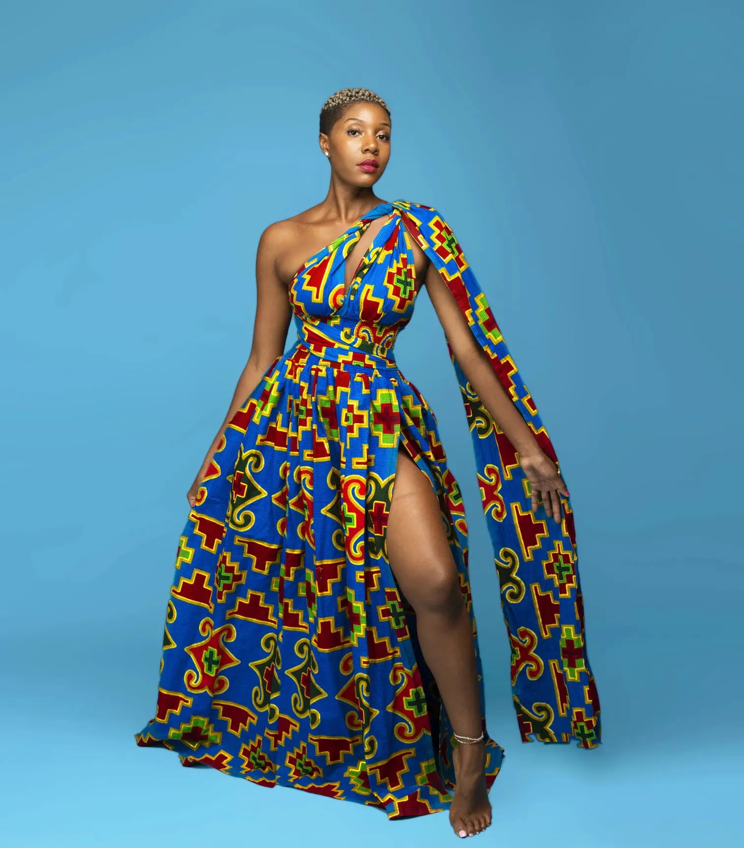 2021 African Clothing Women African Print Kitenge Boubou Dress Summer Sleeveless Party Casual Midi Dress For African Women
