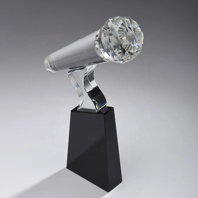 Hot Sale K9 Crystal Music Microphone Trophy Custom Made Transparent Microphone Award Trophy For Music Event Souvenir SPT-13F