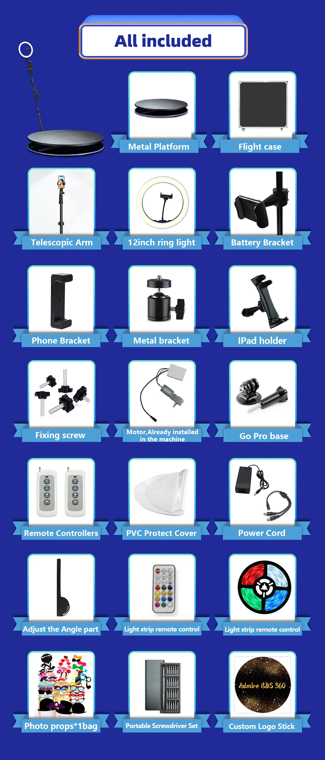 New Technology Automatic Rotating 3d 360 Photo Booth with Ring Light 360 Photo Booth Spinning Machine with Free Accessories